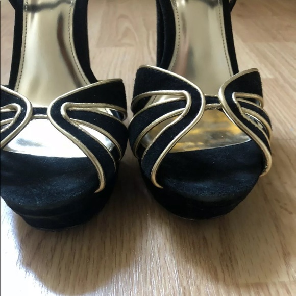 Womens Suede Leather Coach High Heels Black Gold 6 - Picture 5 of 5